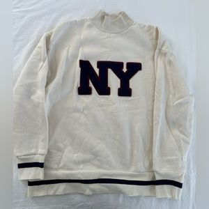 Cream Zara Mock Neck “NY” Pullover